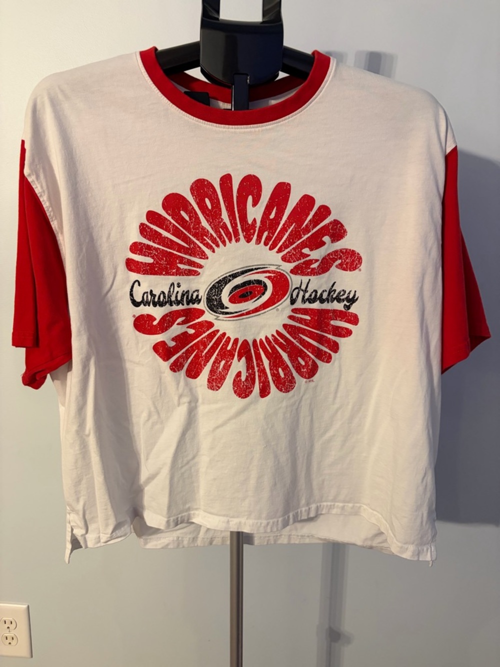 Champion Tag Detail Tee — White with Navy & Red Logo